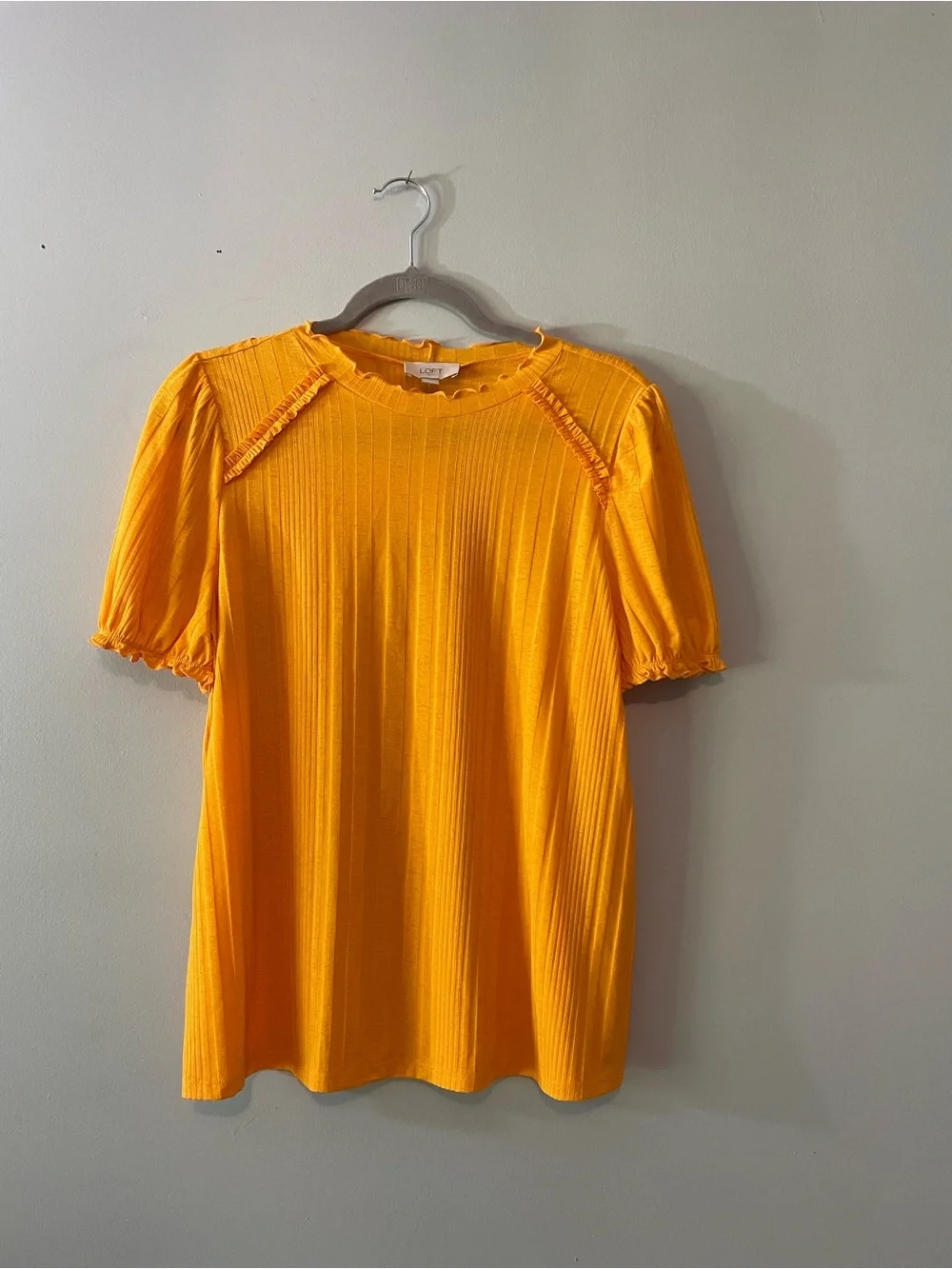 Loft Mustard Yellow Ribbed Short Sleeve Top